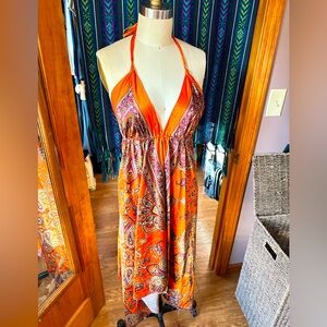 One size fits all orange silk summer dress